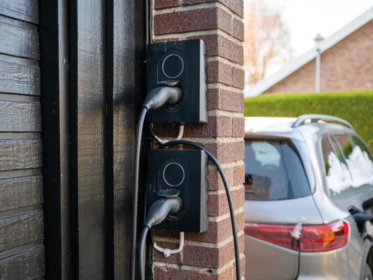 Wallbox zum Laden von Elektroautos an der Hauswand